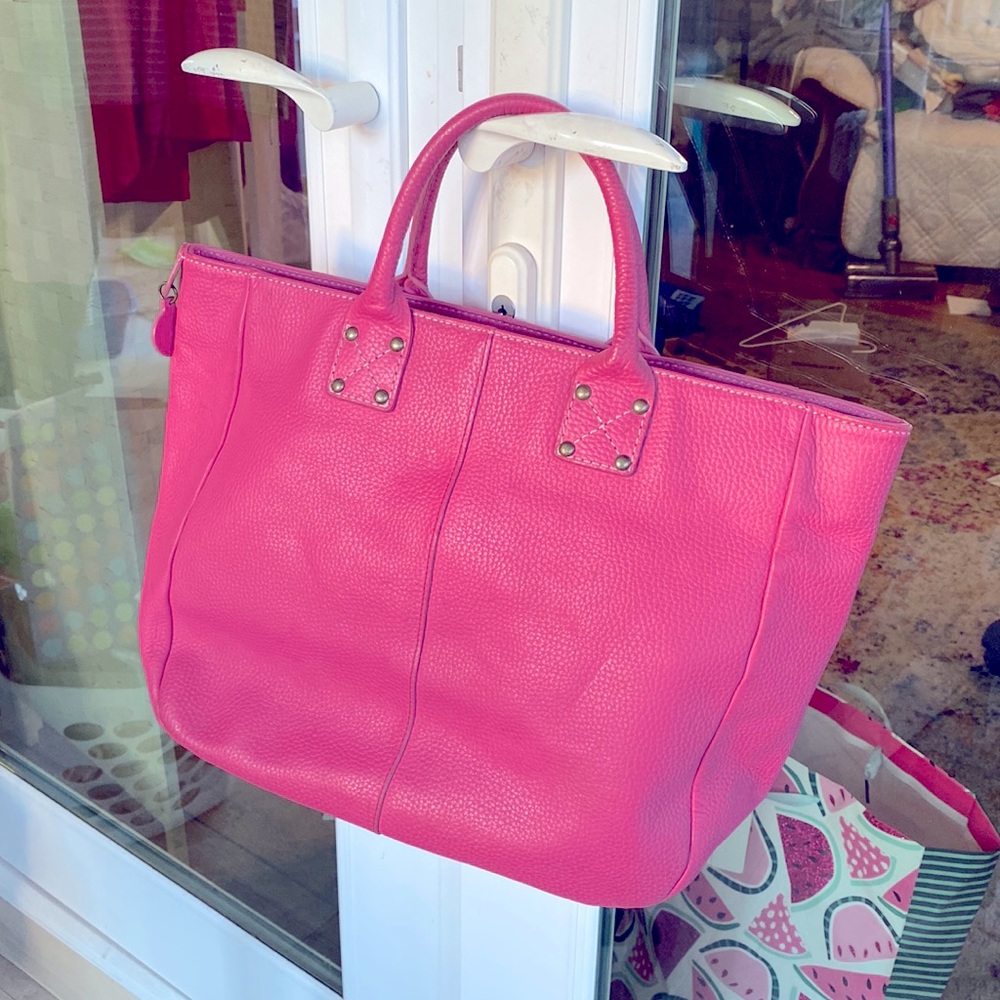 GAP JEANS VINTAGE HOT PINK LEATHER TOTE BAG PURSE HORSE pic LINING E…